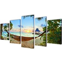 Canvas muurdruk set zandstrand met hangmat 100 x 50 cm - thumbnail