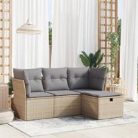 4-delige Loungeset met kussens poly rattan beige - thumbnail
