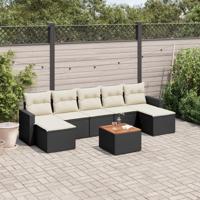 8-delige Loungeset met kussens poly rattan zwart - thumbnail