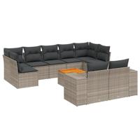 10-delige Loungeset met kussens poly rattan grijs - thumbnail