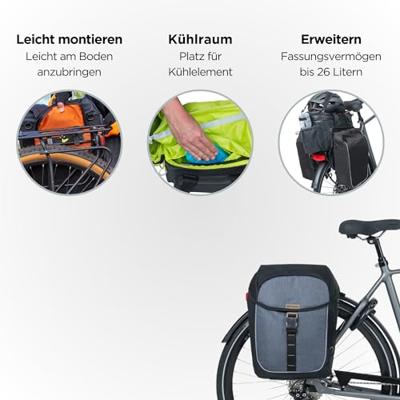 Dubbele fietstas Basil Miles Double Bag 34 liter 34 x 19 x 43 cm - zwart/grijs