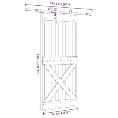 Schuifdeur met beslag 85x210 cm massief grenenhout
