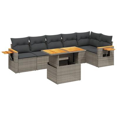 7-delige Loungeset met kussens poly rattan grijs