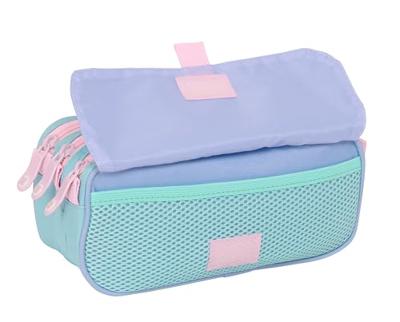 Pennenetui met 3 vakken Munich Mellow Blauw Roze Hemelsblauw 21,5 x 10 x 8 cm