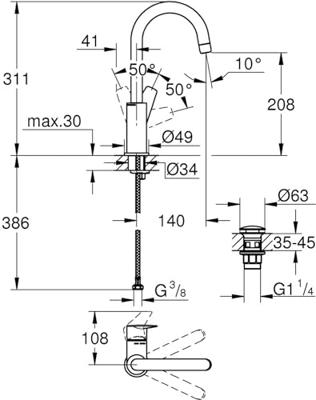 Grohe BauEdge L-size wastafelkraan chroom