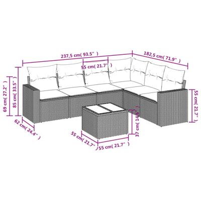 6-delige Loungeset met kussens poly rattan bruin - thumbnail