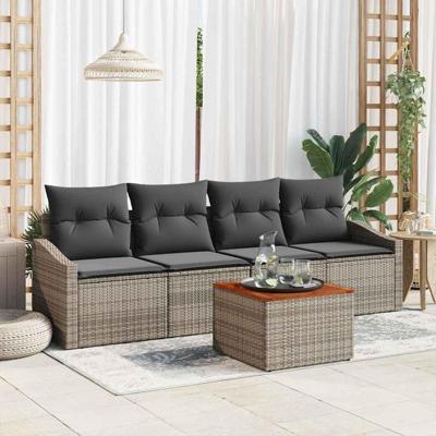 Tuinbankenset met kussen 5 pcs Grijs poly rattan