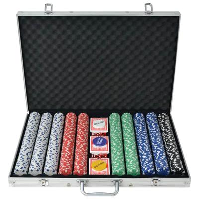 Pokerset met 1000 stippel chips aluminium Pokerset met 1000 stippel chips aluminium