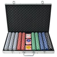 Pokerset met 1000 stippel chips aluminium - thumbnail
