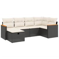 6-delige Loungeset met kussens poly rattan zwart - thumbnail