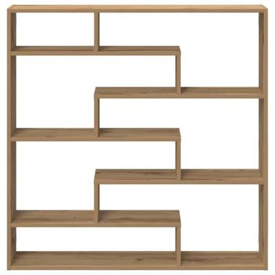 Wandschap kubus 7 vakken bewerkt hout artisanaal eikenkleurig