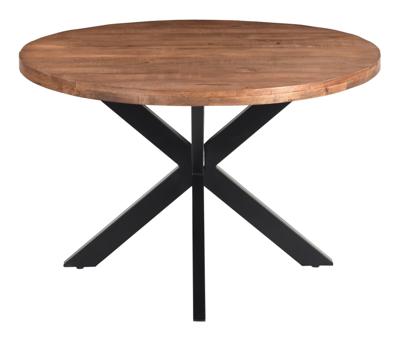 LivingFurn Ronde Eettafel 'Rocky' Mangohout en staal, 120cm