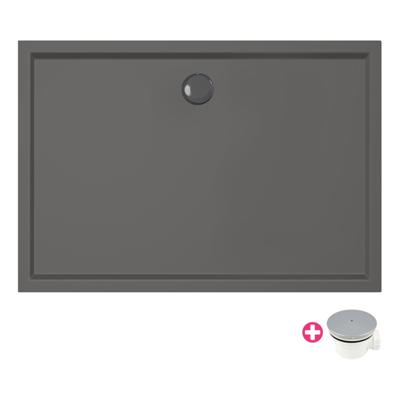 Douchebak Xenz Mariana | 140x100x4 cm | Incl.Afvoersifon-Chroom | Acryl | Rechthoekig | Antraciet mat