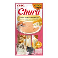 INABA Churu Puree Kattensnacks Creamy Snacks, hoogwaardige eiwitten met zalm en kip, 56 g (1 stuk), kattensnacks in premium kwaliteit - thumbnail