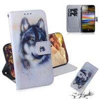 Witte Wolf patroon gekleurde tekening horizontale Flip lederen case voor Sony Xperia L3 met houder & kaartsleuven & portemonnee - thumbnail