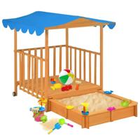 VidaXL Kinderspeelhuis met zandbak uv50 vurenhout blauw - thumbnail