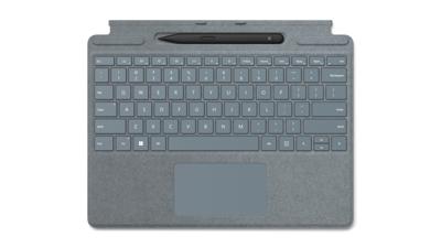 Microsoft Oppervlak toetsenbord Signature Keyboard + stylus Surface Slim Pen 2, ijsblauw, compatibel met Surface Pro 8, Pro 9 en Pro X (toetsenbord Azerty)