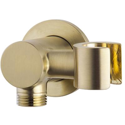 Wiesbaden Wandaansluitbocht met Kantelbare Handdouchehouder - Rond - 1/2 Inch - Geborsteld Messing