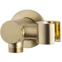 Wiesbaden Wandaansluitbocht met Kantelbare Handdouchehouder - Rond - 1/2 Inch - Geborsteld Messing - thumbnail