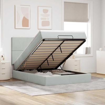 Ottoman bed met matrassen en LED's 140x200cm fluweel lichtgrijs - thumbnail