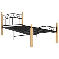 Bedframe metaal en massief eikenhout zwart 90x200 cm - thumbnail