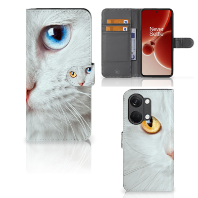 OnePlus Nord 3 | Telefoonhoesje | Met pasjeshouder | Witte Kat OnePlus Nord 3 | Telefoonhoesje | Met pasjeshouder | Witte Kat