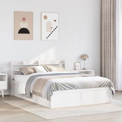 Bedframe met hoofdbord massief grenenhout wit 140x190 cm