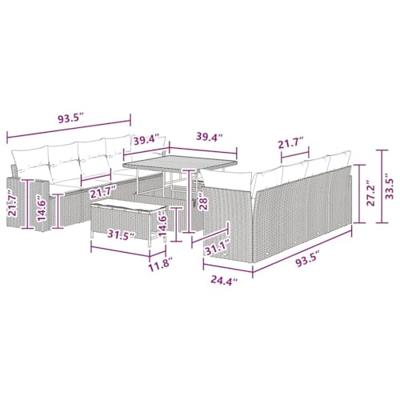 Tuinbankenset 11 pcs Zwart poly rattan