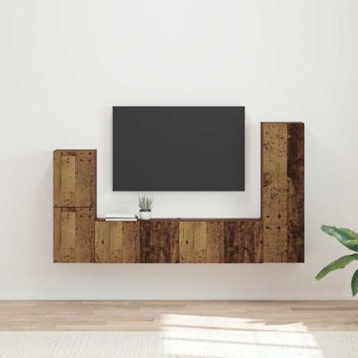 Tv-meubelset Wandgemonteerd 4 pcs Oudhout Bewerkt hout
