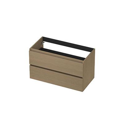 INK - Onderkast 2 Laden Greeploos met Houten Keerlijst - 900x450x520 Mm - Olijf Eiken