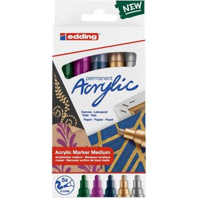 Acrylmarker edding e-5100 medium metallic assorti set à 5 stuks Acrylmarker edding e-5100 medium metallic assorti set à 5 stuks