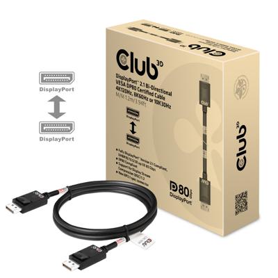 Club 3D displayport 2.1 vesa dp80 gecertificeerde kabel male-male (zwart, 1,2 meter, 4k 240hz, 8k 60hz, 80gbps)