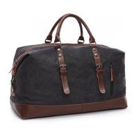 Canvas Leather Men Travel Bags Carry on Luggage Bags Men Duffel Bags Handbag Travel(Black) - thumbnail