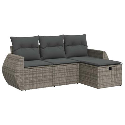 4-delige Loungeset met kussens poly rattan grijs - thumbnail