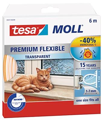 tesa PREMIUM FLEXIBLE 05417-00200-02 Afdichtingstape tesamoll Transparant (l x b) 6 m x 9 mm 1 stuk(s) tesa PREMIUM FLEXIBLE 05417-00200-02 Afdichtingstape tesamoll Transparant (l x b) 6 m x 9 mm 1 stuk(s)