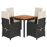 5-delige Tuinset met kussens poly rattan zwart - thumbnail