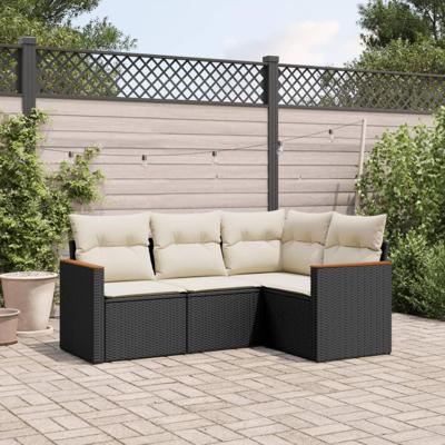4-delige Loungeset met kussens poly rattan zwart 4-delige Loungeset met kussens poly rattan zwart