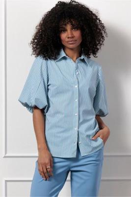 Poppy balloon stripe blouse - off white/midblue - 12906