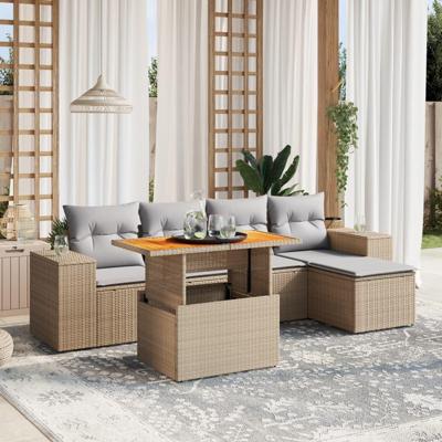 6-delige Loungeset met kussens poly rattan beige