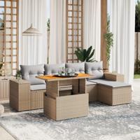 6-delige Loungeset met kussens poly rattan beige - thumbnail