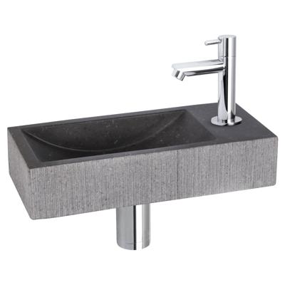 Fonteinset Differnz Ribble Natuursteen 38x18x8 cm Zwart Met Rechte Kraan Chroom Differnz