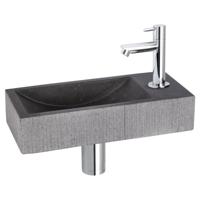 Fonteinset Differnz Ribble Natuursteen 38x18x8 cm Zwart Met Rechte Kraan Chroom Differnz - thumbnail