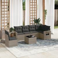 7-delige Loungeset met kussens poly rattan grijs - thumbnail