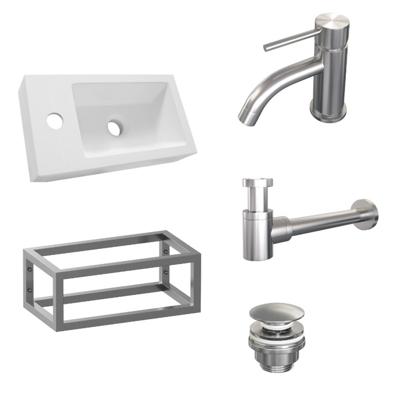 Fonteinset Brauer Brushed Edition 40x22cm Wit Incl. Toebehoren en Frame Geborsteld RVS PVD Fonteinset Brauer Brushed Edition 40x22cm Wit Incl. Toebehoren en Frame Geborsteld RVS PVD