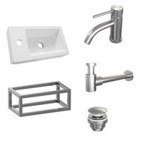 Fonteinset Brauer Brushed Edition 40x22cm Wit Incl. Toebehoren en Frame Geborsteld RVS PVD - thumbnail