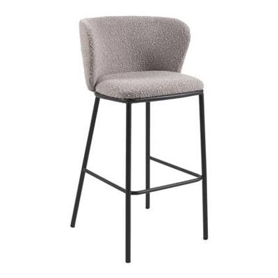Kave Home Ciselia barkruk H75 bouclé Lichtgrijs poot zwart