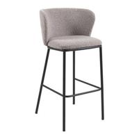 Kave Home Ciselia barkruk H75 bouclé Lichtgrijs poot zwart - thumbnail