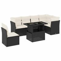 7-delige Loungeset met kussens poly rattan zwart - thumbnail