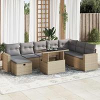 9-delige Loungeset met kussens poly rattan beige - thumbnail