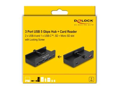DeLOCK externe 3-poort usb-hub met borgschroef (zwart)